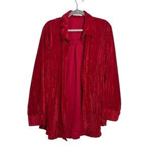 Red Velvet Button Front Shirt Plus Size 3X Long Sleeve Holiday Party Business